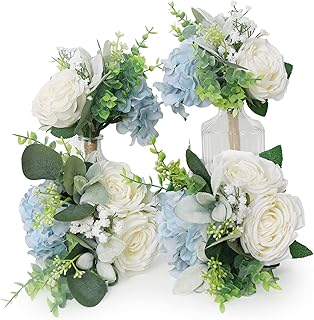 Bouquet of bridesmaids of artificial flowers Simononia - Set of 4 artificial flowers of rustic bohemian style for small decoration of wedding dining table - Blue.. DIAYTAR NIGERIA: Putting quality products within reach of every Nigerian through our affordable marketplace.