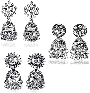 Traditional jhumka earrings in oxidized brass for women and girls by Yellow Chimes (lot of 3 pairs), Sterling Silver.. Shop without boundaries at DIAYTAR NIGERIA, offering affordable products with convenient delivery times.