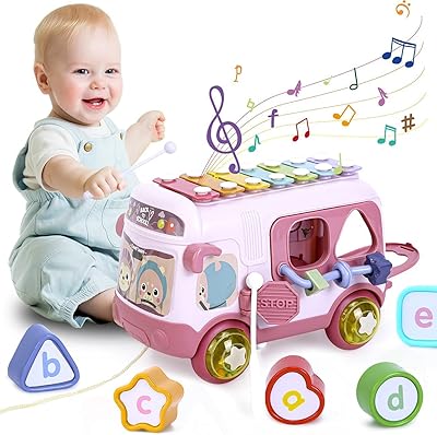 Momo Bear musical bus toy, an interactive educational activity toy for early childhood with cubes for children 2 years old and more (pink).. DIAYTAR NIGERIA makes online shopping accessible to all with budget-friendly prices and reliable delivery.