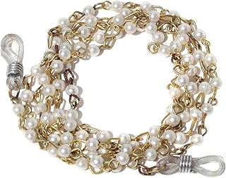 Channel of modern white pearl glasses with golden chain for sun.. DIAYTAR NIGERIA: Your one-stop e-commerce destination with affordable prices and nationwide delivery in 5-8 days.
