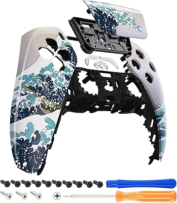 Front cover of the Extremerate The Great Wave Touch Factile Compatible with the PS5 BDM-010 controller, front cover of the personalized touchpad compatible with the PS5 controller.. Make every purchase count with DIAYTAR Nigeria — shop smart, shop fast.