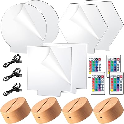 4 3D LED lighting bases, 6 pieces of transparent acrylic panels, LED display base, acrylic light panel with remote control, USB cable, 16 colors, 4 modes (wood color).. Your digital shopping destination, DIAYTAR NIGERIA combines variety with affordability and quick delivery.