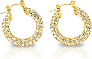 Thick, thick, gold plated golden earrings with Swarovski stones, women's jewelry, party gift box, trend, 23 mm, stainless steel, crystal.. DIAYTAR NIGERIA: Where every Nigerian finds what they need at prices they can afford, delivered promptly.