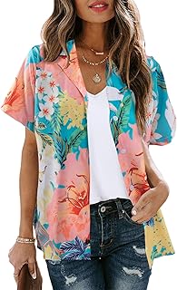 Hawaiian shirts for women, relaxed blouse with tropical flowers, V -neck, buttoned, short sleeves, summer highs.. Shop from our extensive catalog at DIAYTAR NIGERIA and enjoy doorstep delivery in just 5-8 days.