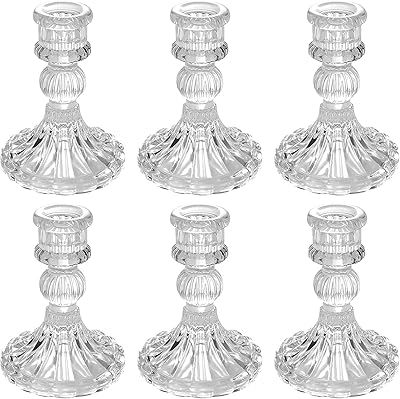 The White Shop Set of 6 glass candlesticks, transparent and conical candle holder for wedding party table, spring decoration, birthday, dining table, Valentine's Day, (transparent) -A-6.. One platform, endless products — welcome to DIAYTAR Nigeria.