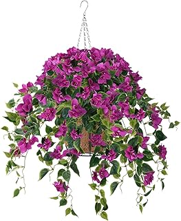 Basket of artificial flowers to hang with flowers of bougainvilliers in silk for exterior and interior, artificial plant suspended in a basket of ivy for decoration of garden and terrace (purple).. Discover the perfect shopping balance at DIAYTAR NIGERIA with competitive prices and prompt delivery.