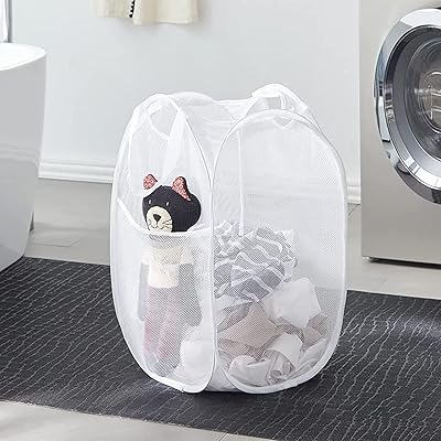 Foldable Linen Basket in Tecom mesh - Storage solution - Small box - foldable mesh bag - Labs basket - Foldable clothes basket with durable and side handles (white).. Your complete marketplace solution, DIAYTAR NIGERIA offers unbeatable value with delivery within the week.