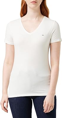 Tommy Jeans Tjw Stretch T-shirt Col en V for white woman.. DIAYTAR NIGERIA brings the market to your fingertips with affordable prices and swift delivery services.