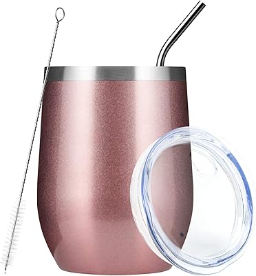 Wine Wine Cup I Way of 12 Oz with cover - Insulated travel cup with double -walled vacuum in stainless steel with straw, gift for women under $ 10 (Rose gold, 1).. Unlock endless possibilities with DIAYTAR NIGERIA's affordable marketplace and reliable delivery service.