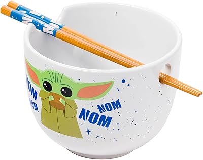 Bol of noodles in ceramic Silver Buffalo Mandalorian Baby Yoda Name with Star Wars chopsticks, 20 oz.. Your trusted shopping companion, DIAYTAR NIGERIA delivers affordable solutions in just 5-8 days.
