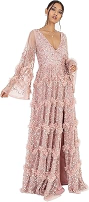 Maya Deluxe Long Sequins Dress and V -neck for Women with Flying, Empire Size Size and Dancer Dress, Demoiselle Honor Guest Dress.. DIAYTAR NIGERIA: Transforming how Nigerians shop with our vast selection and nationwide delivery.
