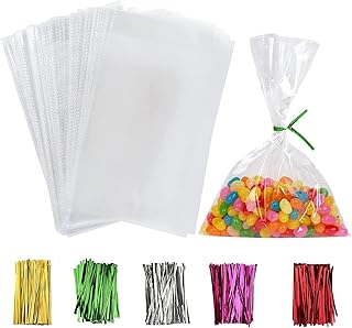 Transparent cellophane bags, 100 pieces transparent flat gift bags with attachments to pack desserts and cupcakes, 12.5 x 23 cm.. DIAYTAR NIGERIA: Where shopping meets satisfaction with affordable prices and prompt delivery services.