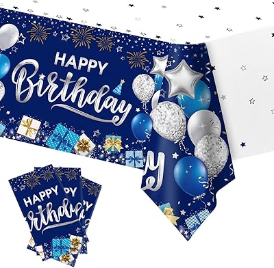 Plastic disposable rectangular tablecloth, size 54 x 108 inches, 3 rooms, navy blue and silver, for birthday party supplies.. Shop smart with DIAYTAR NIGERIA's vast selection and enjoy affordable shipping in just 5-8 days.