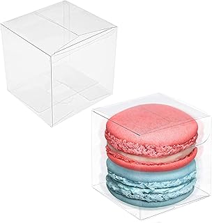 Transparent gift boxes 8x8x8cm, 12 pieces PVC plastic gift boxes for gifts, macaroons, cupcakes, candies, cookies, wedding gifts, baby showers (golden base).. Unlock access to a wide range of products with DIAYTAR NIGERIA's affordable e-commerce platform.