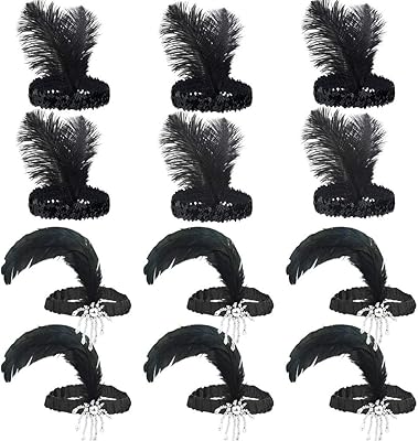 Tong Cloud 12 pieces flap with 1920s for women, black feathered headband, Gatsby style hair accessory from the 1920s, classic feast helmet on the theme of Gatsby (Black).. Your trusted marketplace, DIAYTAR NIGERIA offers extensive variety with delivery within 8 days.