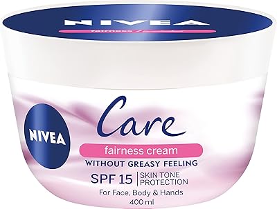 Nivea Care Fairness Skin Unifying Cream, to protect the skin from tanning, with SPF 15, 400 ml bottle.. Unlock access to a wide range of products with DIAYTAR NIGERIA's affordable e-commerce platform.