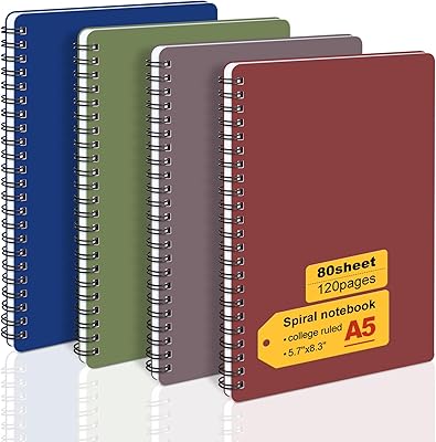 Spiral notebook, 5.7 \ "x 8.3 \" university line with spiral newspapers 4 colors for women, 80 sheets / 160 pages per journal with double spiral binding, rigid plastic coverage of thick and lined 8 mm.. Your digital shopping destination, DIAYTAR NIGERIA combines variety with affordability and quick delivery.