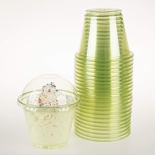 Golden apple, set of green plastic cups with lids in the shape of a transparent dome without holes, 9 oz - 25 pieces.. DIAYTAR NIGERIA: Your trusted partner for affordable online shopping with reliable delivery timeframes.