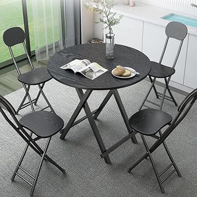 Round folding folding folding dining table for interior and exterior or Ordibul patio, small extra table for interior and exterior patio, coffee table with metal frame, lockable feet (black).. DIAYTAR NIGERIA connects your desires with reality through our affordable e-commerce platform and quick delivery.