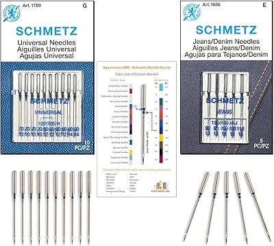 Set of needles for denim and universal sewing machine (size: matching) for household machines Baby lock, Bernina, Brother, Janome, Jukore, Kenmore, NFAF, Singer, Viking and White by Agarment ABC.. Discover the perfect shopping experience with DIAYTAR NIGERIA's vast selection and prompt delivery service.