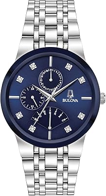 Multifunction quartz watch in stainless steel for men, blue dial with diamonds style: 96d144, bulova, flat, bulova, flat.. DIAYTAR NIGERIA: Connecting Nigerians with affordable products delivered promptly nationwide.