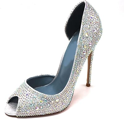 Ybravo High heels, luxurious silver crystal peep toe inside open women lady spring special offer married heel wedding shoes (color: silver, size: 39).. Discover a world of affordable shopping with DIAYTAR NIGERIA's vast marketplace delivered to you in days.