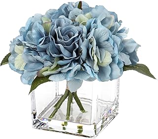 Artificial flowers in a vase, hydrangea flowers in artificial water for house decoration, false flowers with glass pot for decoration of the office kitchen - blue kitchen - blue.. DIAYTAR NIGERIA revolutionizes online shopping with competitive prices and reliable 5-8 day delivery.