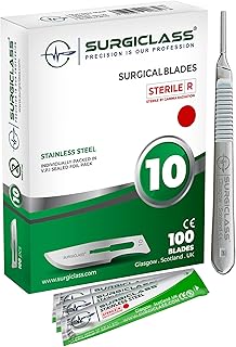 Surgical scalpel blades #10 Box of 100 in sterile stainless steel and handle #3 Perfect for wood art, surgery, sculpture, repair, laboratory anatomy, signaling, manufacturing of cards, formation in the Laboratory Surgig10-100.. Get everything you need without leaving your home. DIAYTAR Nigeria offers a seamless shopping experience and delivers your orders quickly and reliably.