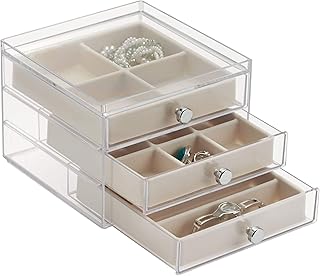 Idesign 37030 Organizer of plastic drawer jewelry, small design stacked for cosmetics and hair care supplies, suitable for the bathroom, dormitory, desktop and desktop, size 5 x 6.5 x 7 inches, transparent ivory white.. Your digital shopping destination, DIAYTAR NIGERIA combines variety with affordability and quick delivery.