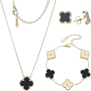 Lucky Clover Set of 18 carat plated jewelry for women, bracelets, earrings, necklace and pendant for women and girls, titanium steel, without precious stones.. Explore the biggest product variety online — only at DIAYTAR Nigeria.