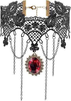 Halloween costume jewelry for women - black lace steampunk necklace, Gothic jewelry accessories, vampire costume necklace for teenage girls, resin.. Discover more ways to save — every day on DIAYTAR Nigeria.