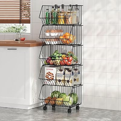 Kitchen storage shelf at 5 levels, Multi-Usage storage basket for fruits and vegetables for snacks, toys, books, kitchen utensils, fruits and vegetables (black).. DIAYTAR NIGERIA: Where shopping dreams come true with budget-friendly prices and nationwide shipping.