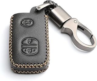 WFMJ leather key case for Toyota 4Runner Avalonn Camry Corolla Land Cruiser Venza Rav4 Subaru BRZ 3 -button remote control (black).. DIAYTAR NIGERIA: Where online shopping becomes effortless with budget-friendly nationwide delivery.