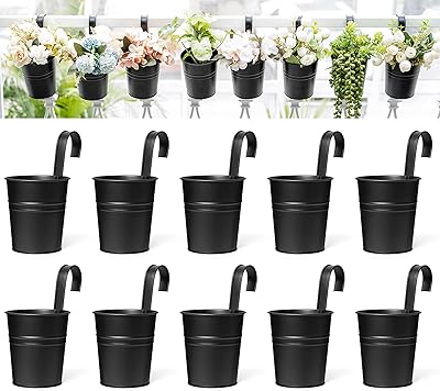 Dahi 10 pieces of hanging flowers in metal iron for fence, balcony, garden and domestic plantation with detachable hooks, black, 4 inch.. Discover more ways to save — every day on DIAYTAR Nigeria.