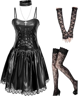 Misa Amane Women Gothic Dress in imitation leather Cosplay costume anime women halloween costume.. DIAYTAR NIGERIA makes quality accessible with low prices and reliable 5-8 day nationwide delivery.