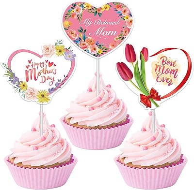 Kkbis 24 pieces of cupcake decorations Happy Mother for Mother's Day, birthday party supplies, 3 styles.. DIAYTAR NIGERIA makes quality accessible with low prices and reliable 5-8 day nationwide delivery.