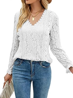 Elegant long blouse in V -neck for women lined with long sleeve lace.. Discover the perfect shopping balance at DIAYTAR NIGERIA with competitive prices and prompt delivery.