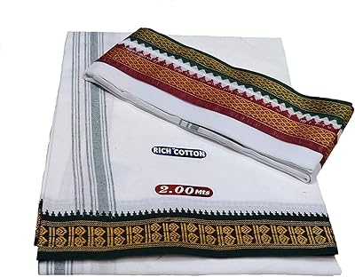 Styleesindia Dhoti Thalapathy Monocouche in colorful cotton for men with Angavastram (towel).. Why pay more? DIAYTAR Nigeria gives you the best for less.