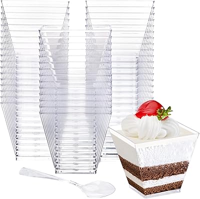 50 msilva square dessert cups, 2 oz 60 ml, transparent plastic plastic dessert cups with spoon, transparent square pudding cups.. Shop with purpose at DIAYTAR NIGERIA and receive your purchases at unbeatable prices within the week.