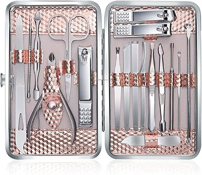 DELFINO Professional pedicure kit in stainless steel with PU leather case, pink gold, for travel and house (pink gold, 18 rooms).. DIAYTAR NIGERIA: Bringing affordable shopping solutions with a diverse product catalog delivered nationwide.