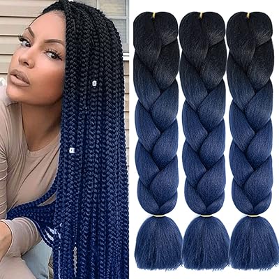 Afnote Extensions Of Shabeled Blue Blue Hair 24 inch, 3 Packets of Jumbo braided synthetic hair, Bruchets twisted at high temperature for women (B20).. DIAYTAR NIGERIA: Empowering Nigerians with access to affordable products delivered within 8 days.