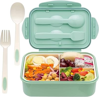 Bento lunch box for adults, lunch box with 3 compartments for children, lunch bag with set of cutlery, tiffin box for school, green.. E-commerce made for Nigeria — fast delivery and low prices at DIAYTAR.