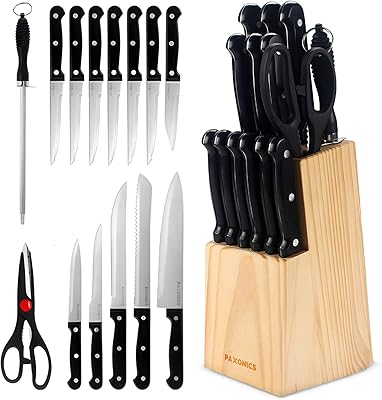 BAXONIX Set of 15 kitchen knives with wooden block, set of ultra -sharp stainless steel knives and scissors, set of professional chef knives with ergonomic handle.. DIAYTAR NIGERIA: Connecting Nigerians with affordable products through our expansive e-commerce platform.