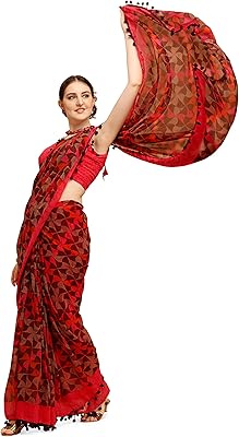 Sari Georgette with pink floral print Womenista for women (Ti2159_pink_free size model).. Shop without boundaries at DIAYTAR NIGERIA, offering affordable products with convenient delivery times.