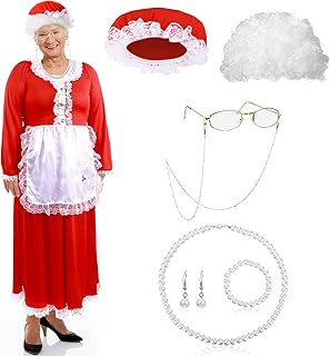 Set of Santa Claus Costumes for women 7 pieces Christmas costume Christmas dresses including a hat, a wig, glasses, a pearl bracelet, earrings and necklaces.. Discover endless possibilities with DIAYTAR NIGERIA's comprehensive selection and reliable shipping.