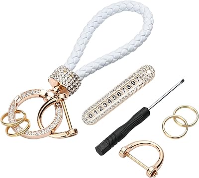 Anti-loss keychain, car keychain with phone license plate, braided leather, accessories with shiny rhinestones.. DIAYTAR NIGERIA: Nigeria's answer to affordable online shopping with reliable 5-8 day delivery guarantee.