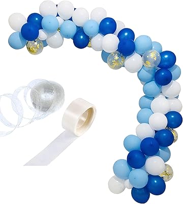 Zorbia blue balloon ark garland kit with white and golden glitter confetti for prenatal, wedding and birthday decorations.. DIAYTAR NIGERIA brings the market to your fingertips with affordable prices and swift delivery services.