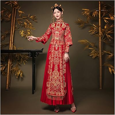 YEBDD Long traditional Chinese wedding dress oriental style dresses China clothing store (color: C, size: xxxxl code).. DIAYTAR NIGERIA brings online shopping to every Nigerian with affordable prices and reliable shipping.
