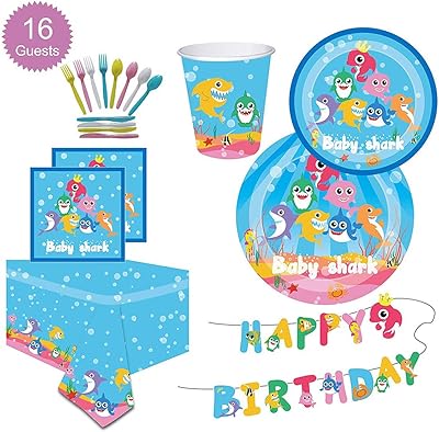 Set of Baby Shark Baby Shark Festival Supplies and disposable dishes.. Experience the DIAYTAR difference with our vast product selection and delivery within 5-8 days.