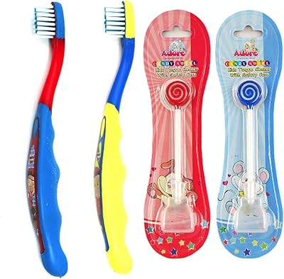 Love Mighty Raju Kids Set of toothbrushes with lid and tongue cleaner (multicolored, set of 4) (boys).. DIAYTAR NIGERIA stands as your affordable shopping ally with nationwide delivery in just 5-8 days.